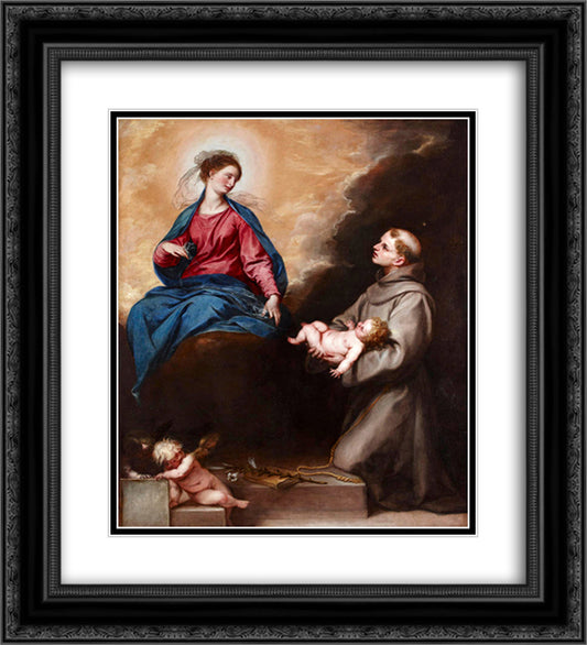 Vision of St. Anthony of Padua 20x22 Black Ornate Wood Framed Art Print Poster with Double Matting by Cano, Alonzo