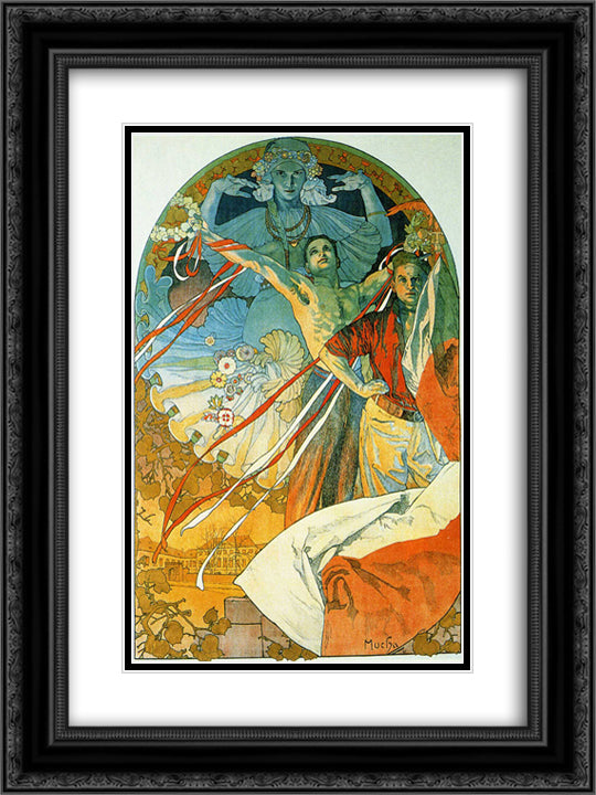 8th Sokol Festival 18x24 Black Ornate Wood Framed Art Print Poster with Double Matting by Mucha, Alphonse