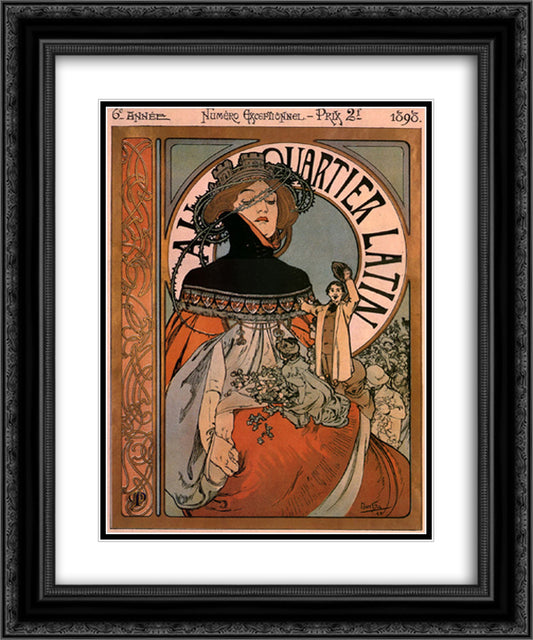 A quartier latin 20x24 Black Ornate Wood Framed Art Print Poster with Double Matting by Mucha, Alphonse