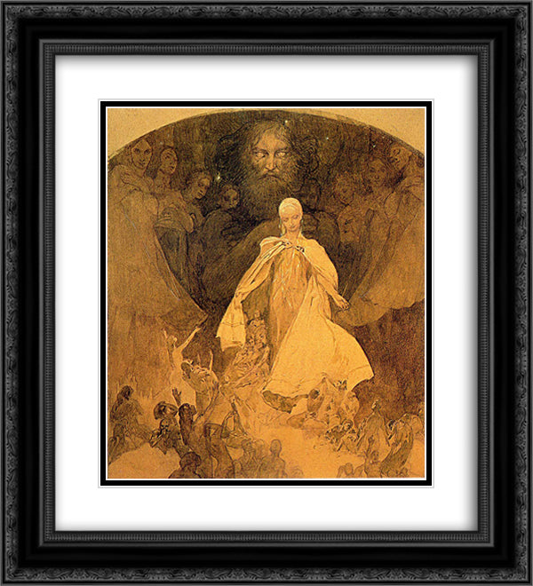 Age of Wisdom 20x22 Black Ornate Wood Framed Art Print Poster with Double Matting by Mucha, Alphonse