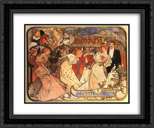 Amants 24x20 Black Ornate Wood Framed Art Print Poster with Double Matting by Mucha, Alphonse