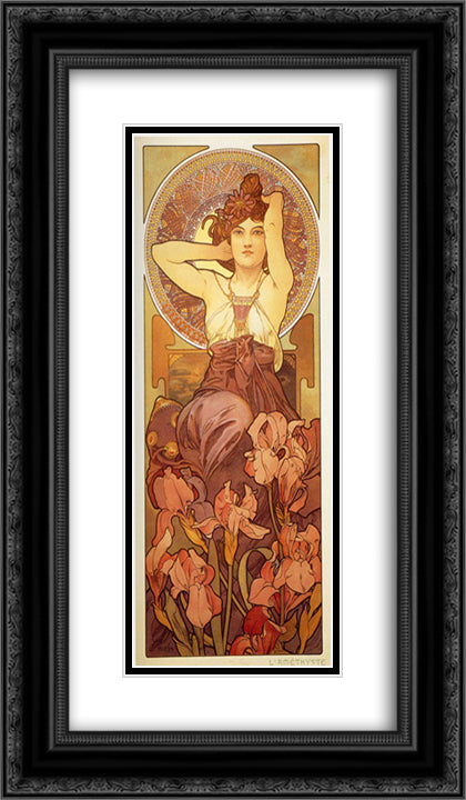 Amethyst 14x24 Black Ornate Wood Framed Art Print Poster with Double Matting by Mucha, Alphonse