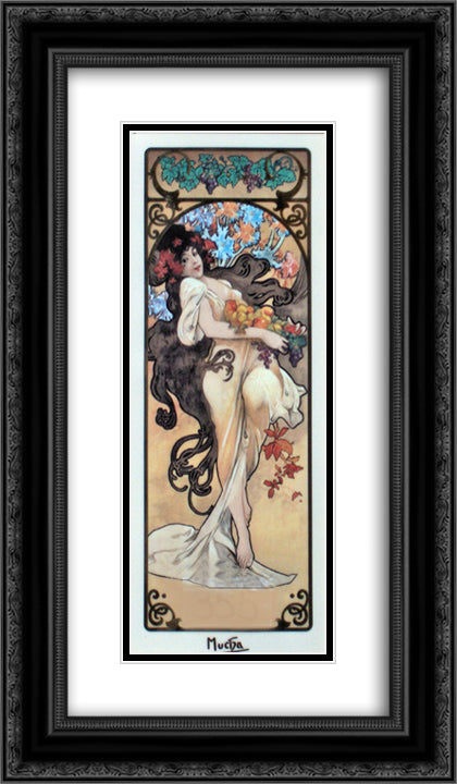 Amethyst 14x24 Black Ornate Wood Framed Art Print Poster with Double Matting by Mucha, Alphonse