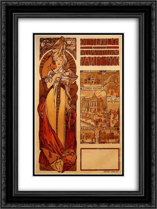 Austria 18x24 Black Ornate Wood Framed Art Print Poster with Double Matting by Mucha, Alphonse