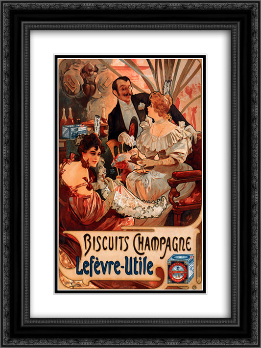 Biscuits Champagne Lefevre Utile 18x24 Black Ornate Wood Framed Art Print Poster with Double Matting by Mucha, Alphonse