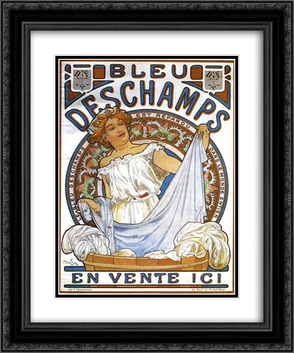 Bleu Deschamps 20x24 Black Ornate Wood Framed Art Print Poster with Double Matting by Mucha, Alphonse