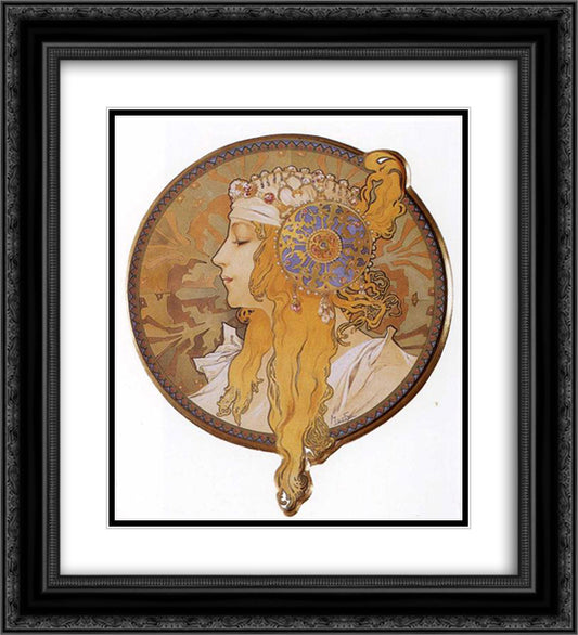 Byzantine Head. The Blonde 20x22 Black Ornate Wood Framed Art Print Poster with Double Matting by Mucha, Alphonse