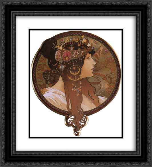 Byzantine Head. The Brunette 20x22 Black Ornate Wood Framed Art Print Poster with Double Matting by Mucha, Alphonse