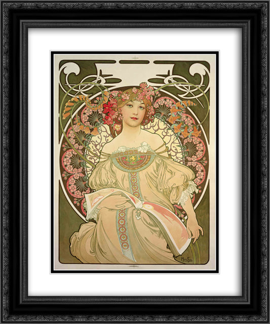 Champagne Printer Publisher 20x24 Black Ornate Wood Framed Art Print Poster with Double Matting by Mucha, Alphonse