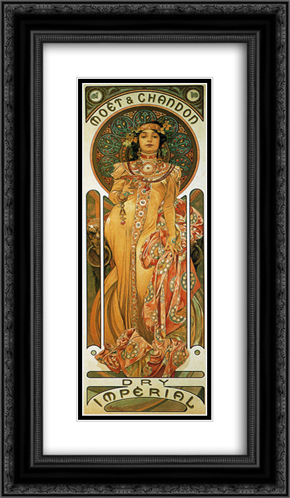 Chandon Cremant Imperial 14x24 Black Ornate Wood Framed Art Print Poster with Double Matting by Mucha, Alphonse