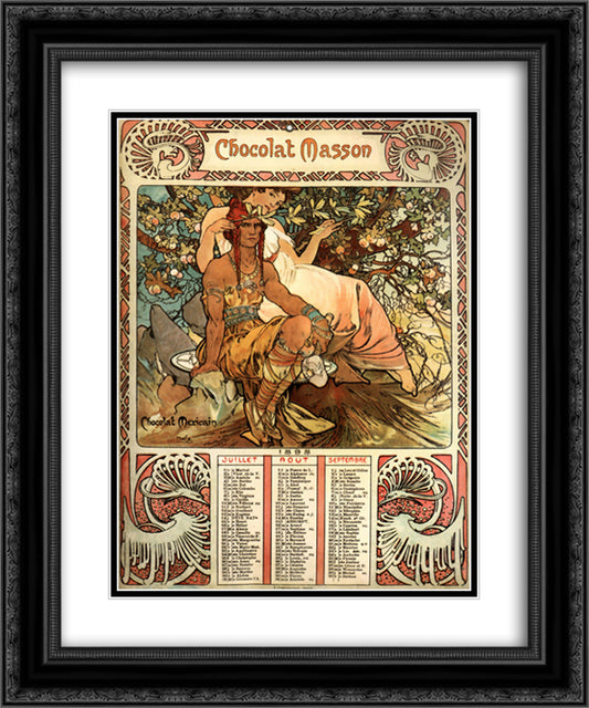 Chocolat Masson 20x24 Black Ornate Wood Framed Art Print Poster with Double Matting by Mucha, Alphonse