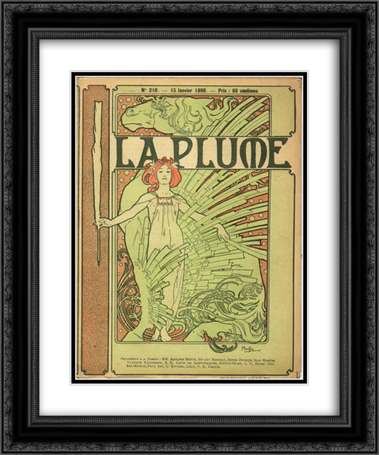 Cover composed by Mucha for the french literary and artistic Review La Plume 20x24 Black Ornate Wood Framed Art Print Poster with Double Matting by Mucha, Alphonse