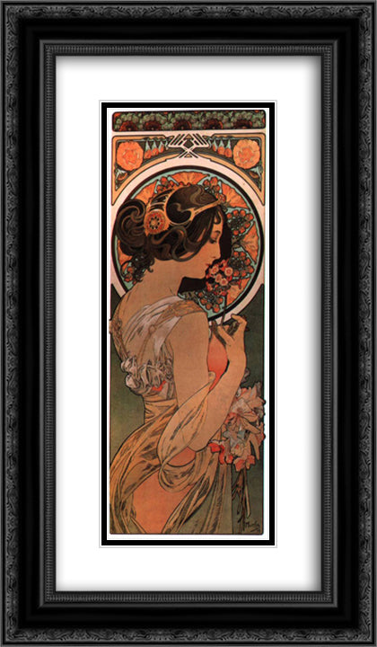 Cow slip 14x24 Black Ornate Wood Framed Art Print Poster with Double Matting by Mucha, Alphonse