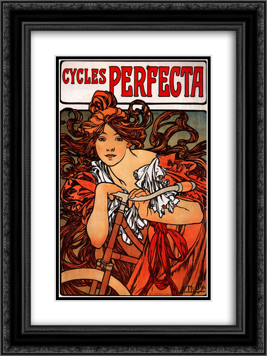 Cycles Perfecta 18x24 Black Ornate Wood Framed Art Print Poster with Double Matting by Mucha, Alphonse