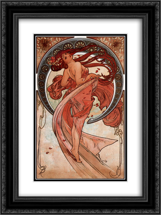 Dance 18x24 Black Ornate Wood Framed Art Print Poster with Double Matting by Mucha, Alphonse