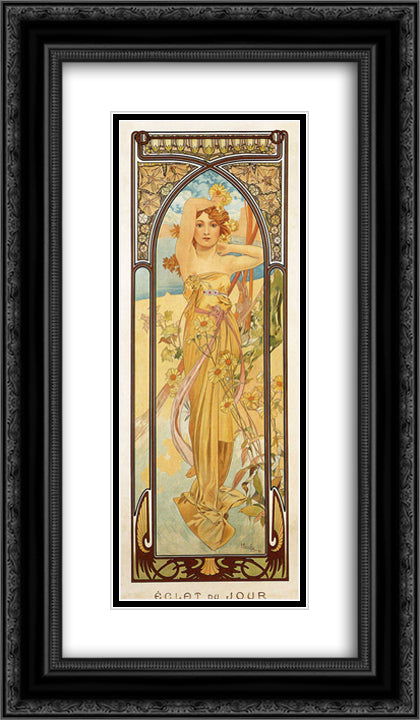 Day 14x24 Black Ornate Wood Framed Art Print Poster with Double Matting by Mucha, Alphonse