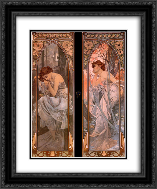 Evening reverie (nocturnal slumber) 20x24 Black Ornate Wood Framed Art Print Poster with Double Matting by Mucha, Alphonse