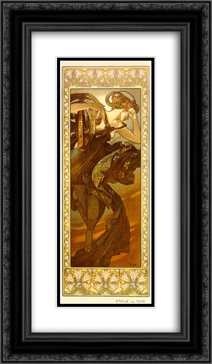 Evestar 14x24 Black Ornate Wood Framed Art Print Poster with Double Matting by Mucha, Alphonse