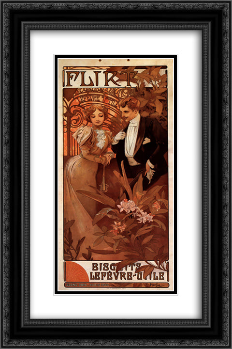 Flirt Lefevre Utile 16x24 Black Ornate Wood Framed Art Print Poster with Double Matting by Mucha, Alphonse