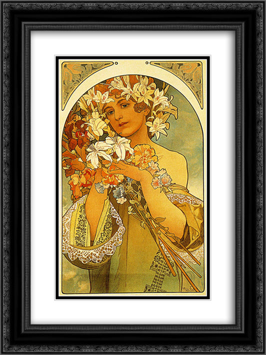 Flower 18x24 Black Ornate Wood Framed Art Print Poster with Double Matting by Mucha, Alphonse