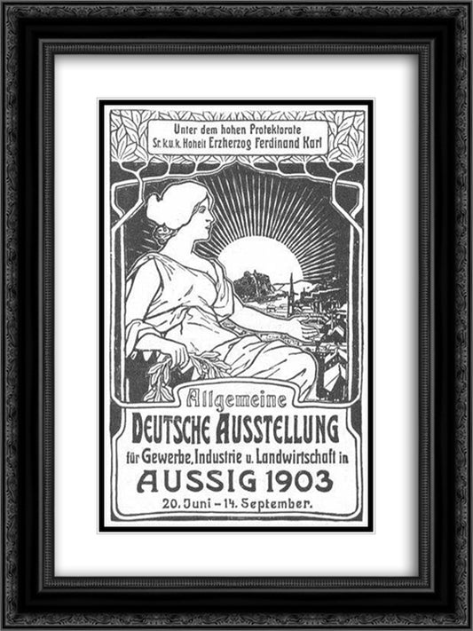 General German poster exhibition for trade, industry and agriculture 18x24 Black Ornate Wood Framed Art Print Poster with Double Matting by Mucha, Alphonse