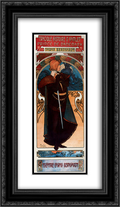 Hamlet 14x24 Black Ornate Wood Framed Art Print Poster with Double Matting by Mucha, Alphonse