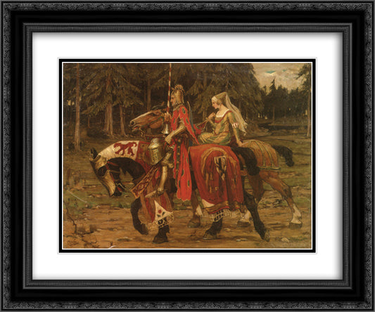 Heraldic Chivalry 24x20 Black Ornate Wood Framed Art Print Poster with Double Matting by Mucha, Alphonse