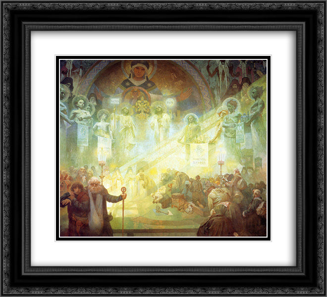 Holy Mount Athos 22x20 Black Ornate Wood Framed Art Print Poster with Double Matting by Mucha, Alphonse