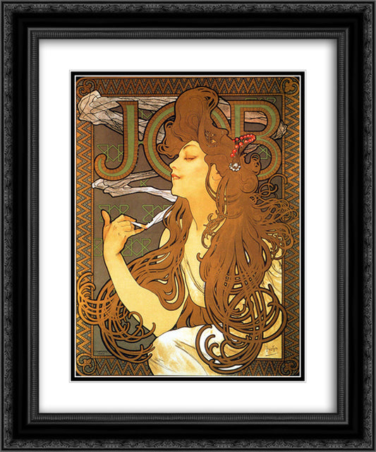 Job 20x24 Black Ornate Wood Framed Art Print Poster with Double Matting by Mucha, Alphonse