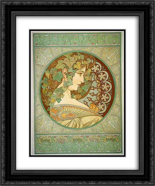 Laurel 20x24 Black Ornate Wood Framed Art Print Poster with Double Matting by Mucha, Alphonse