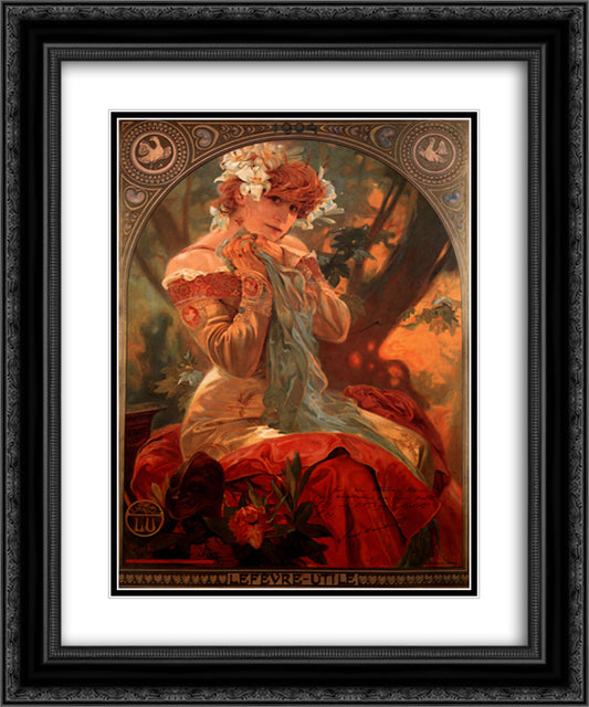 Lefevre Utile 20x24 Black Ornate Wood Framed Art Print Poster with Double Matting by Mucha, Alphonse