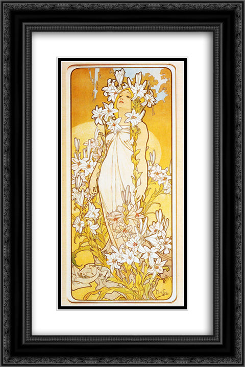 Lily 16x24 Black Ornate Wood Framed Art Print Poster with Double Matting by Mucha, Alphonse