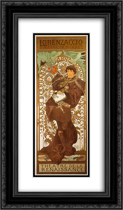 Lorenzaccio 14x24 Black Ornate Wood Framed Art Print Poster with Double Matting by Mucha, Alphonse