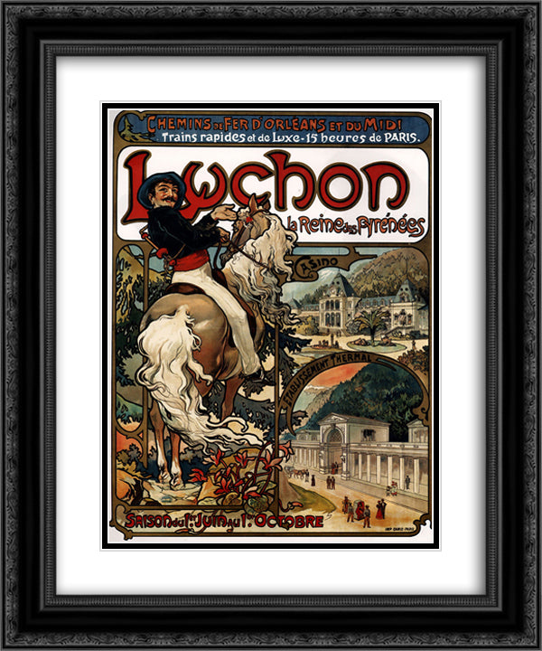 Luchon 20x24 Black Ornate Wood Framed Art Print Poster with Double Matting by Mucha, Alphonse