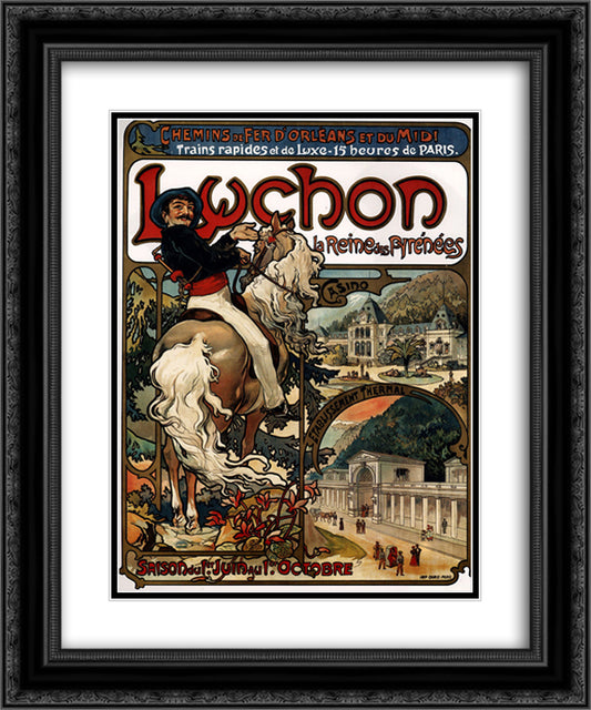 Luchon 20x24 Black Ornate Wood Framed Art Print Poster with Double Matting by Mucha, Alphonse