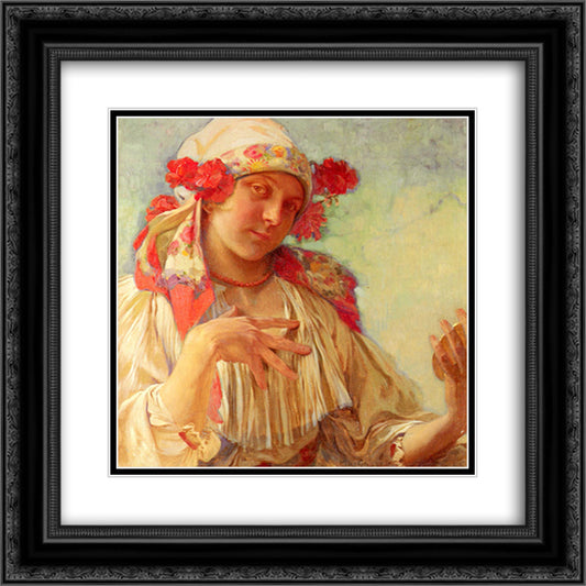 Maria Young Girl In A Moravian Costume 20x20 Black Ornate Wood Framed Art Print Poster with Double Matting by Mucha, Alphonse