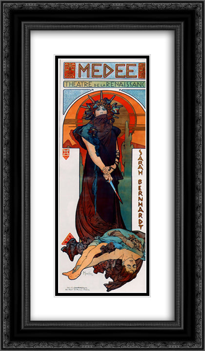 Medea 14x24 Black Ornate Wood Framed Art Print Poster with Double Matting by Mucha, Alphonse