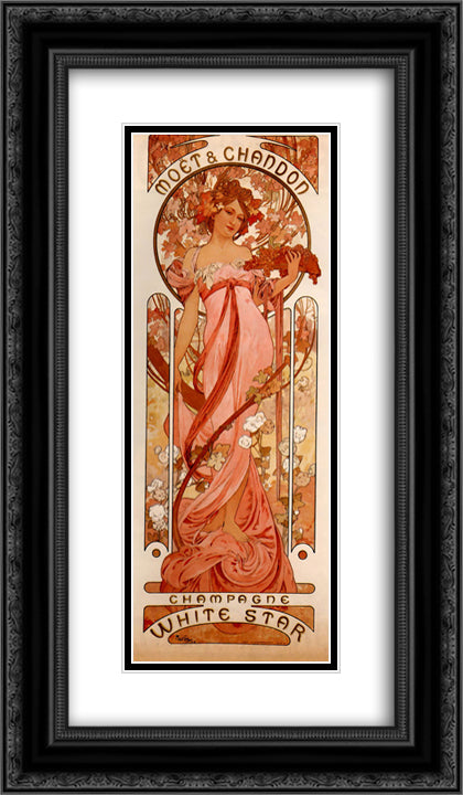 Moet and Chandon White Star 14x24 Black Ornate Wood Framed Art Print Poster with Double Matting by Mucha, Alphonse