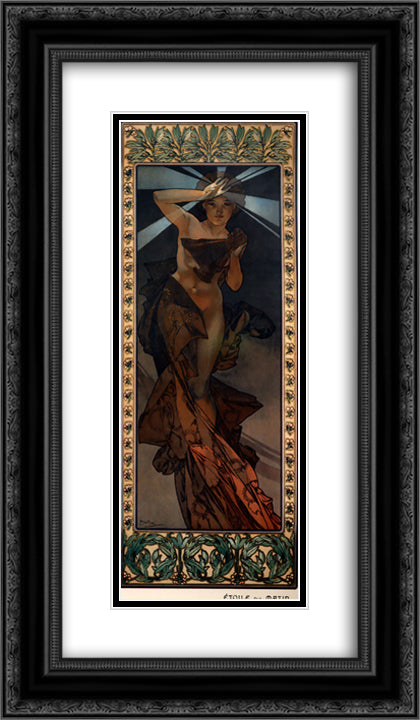 Morning Star 14x24 Black Ornate Wood Framed Art Print Poster with Double Matting by Mucha, Alphonse