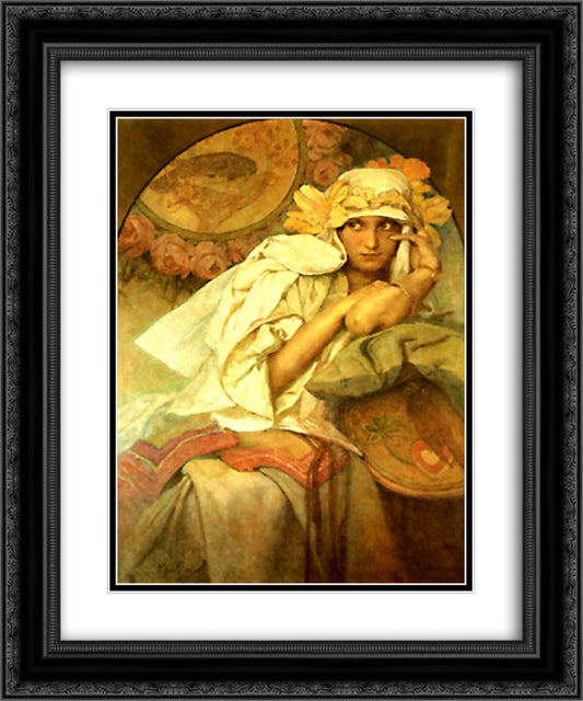 Muse 20x24 Black Ornate Wood Framed Art Print Poster with Double Matting by Mucha, Alphonse