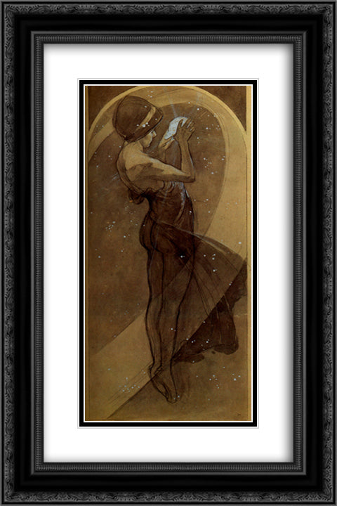 North Star 16x24 Black Ornate Wood Framed Art Print Poster with Double Matting by Mucha, Alphonse