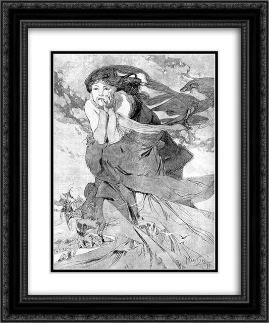 Novem 20x24 Black Ornate Wood Framed Art Print Poster with Double Matting by Mucha, Alphonse