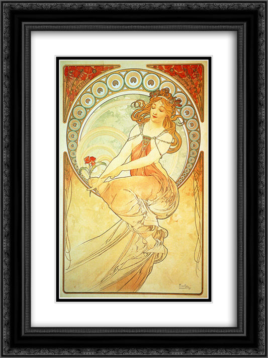 Painting 18x24 Black Ornate Wood Framed Art Print Poster with Double Matting by Mucha, Alphonse