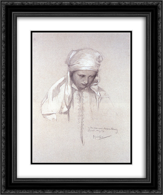 Portrait of a Girl 20x24 Black Ornate Wood Framed Art Print Poster with Double Matting by Mucha, Alphonse