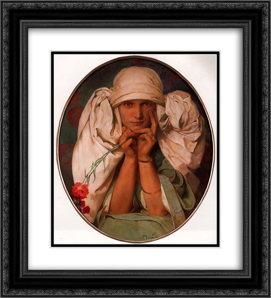 Portrait of Jiri 20x22 Black Ornate Wood Framed Art Print Poster with Double Matting by Mucha, Alphonse