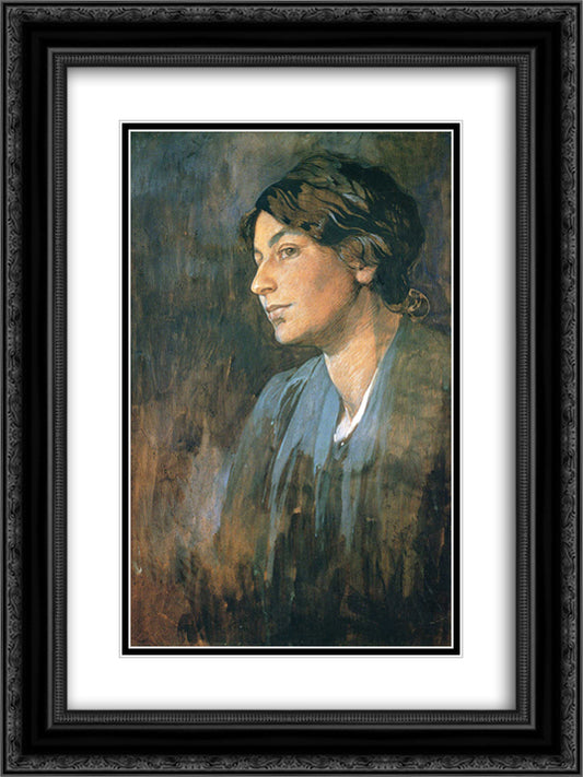 Portrait of Marushka, Artist s Wife 18x24 Black Ornate Wood Framed Art Print Poster with Double Matting by Mucha, Alphonse