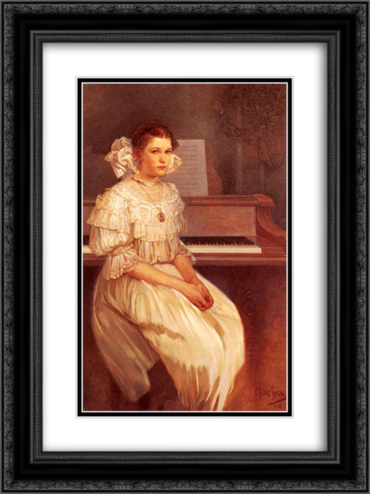 Portrait Of Milada Cerny 18x24 Black Ornate Wood Framed Art Print Poster with Double Matting by Mucha, Alphonse