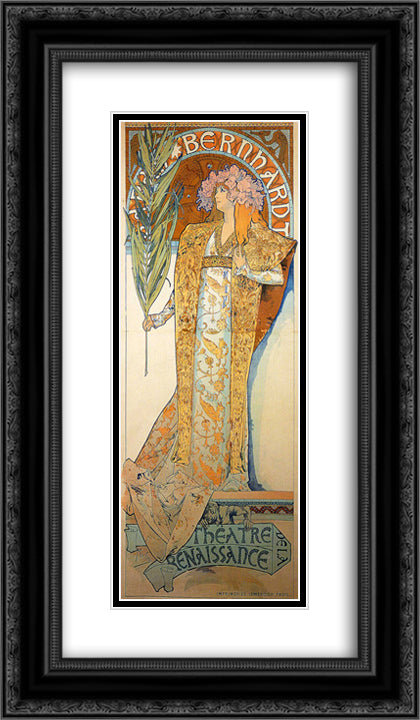 Poster for Victorien Sardou`s Gismonda starring Sarah Bernhardt at the Theatre de la Renaissance in Paris 14x24 Black Ornate Wood Framed Art Print Poster with Double Matting by Mucha, Alphonse