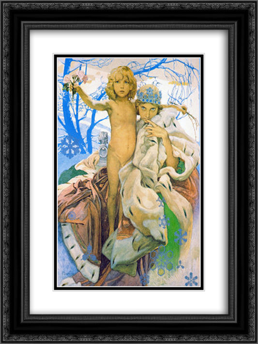 Poster presentation of Andersen's Snow Queen 18x24 Black Ornate Wood Framed Art Print Poster with Double Matting by Mucha, Alphonse