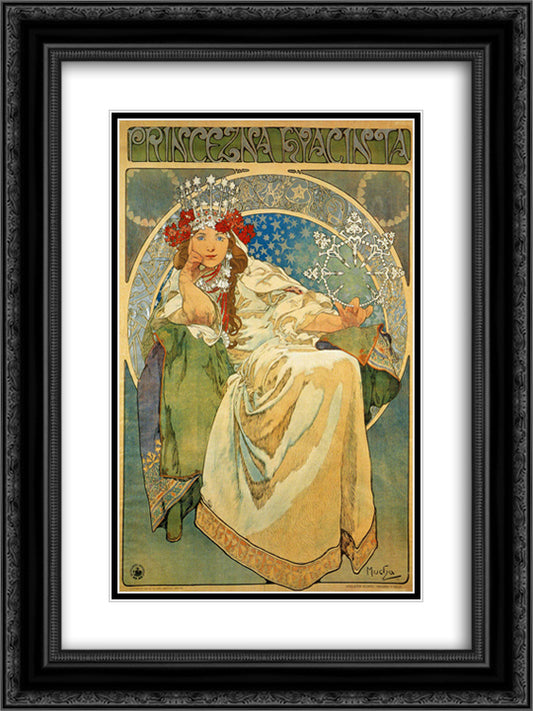 Princess Hyacinth 18x24 Black Ornate Wood Framed Art Print Poster with Double Matting by Mucha, Alphonse